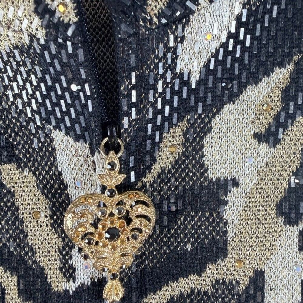 St John Evening Womens 12 Sequin Tiger Face Knit Jacket Blazer Full Zip Back - Picture 7 of 14